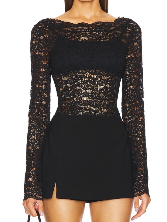 L'Academie Tops - L'Academie Hollis Black Lace Top